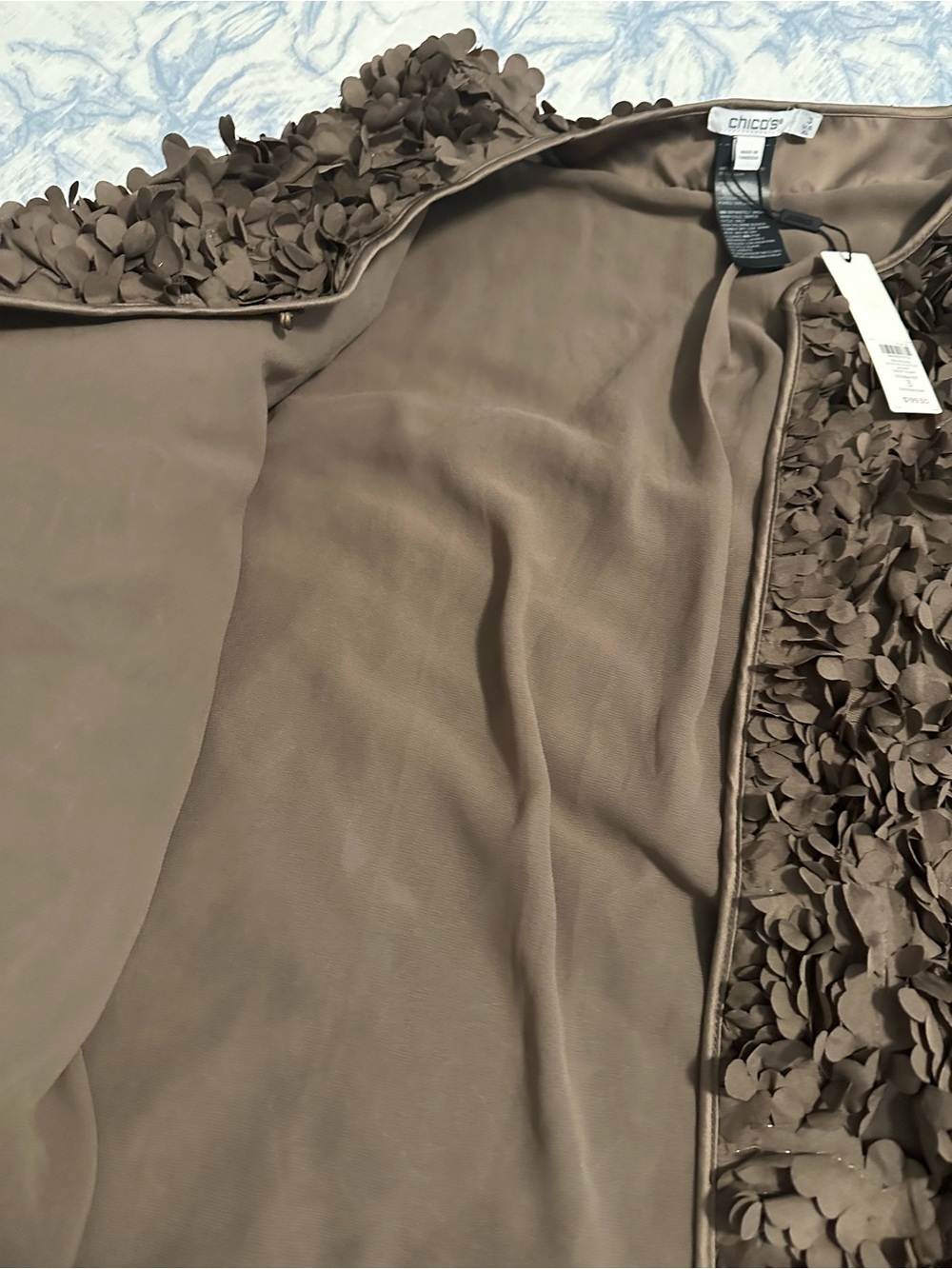 Chico's Textured Rosette Jacket in Deep Taupe Brown - Picture 7 of 9